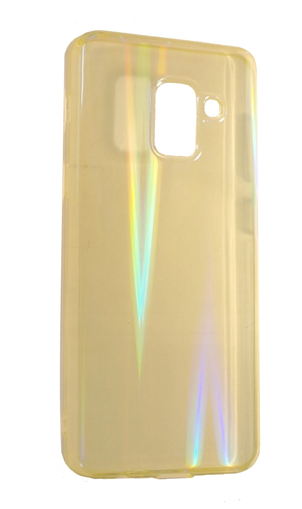 Прозрачный силиконовый чехол для Samsung A8 желтый с эффектом голографии для телефона  #1