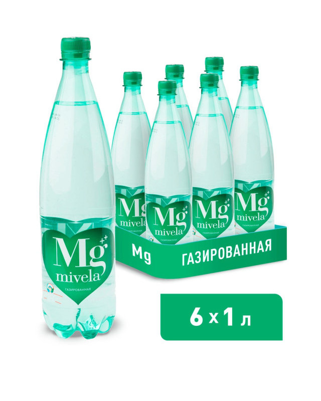 Вода лечебно-столовая Mivela Mg (Мивела) 6 шт по 1 л, с газом, пэт  #1