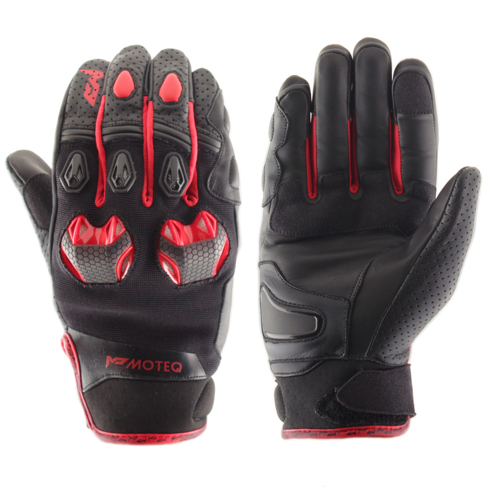 Перчатки мотоциклетные MOTEQ Stinger 4 клапана вентиляции, мужские, черный/красный, размер L  #1