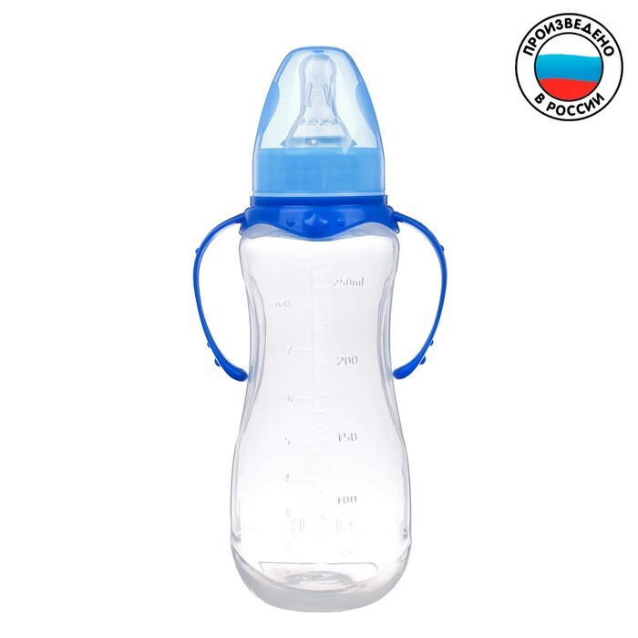 Бутылочка для кормления детская приталенная, с ручками, 250 мл, от 0 мес., цвет синий  #1