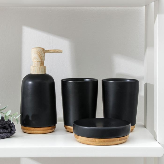 Набор аксессуаров для ванной комнаты Эко, 4 предмета (мыльница, дозатор для мыла, 2 стакана), цвет чёрный #1