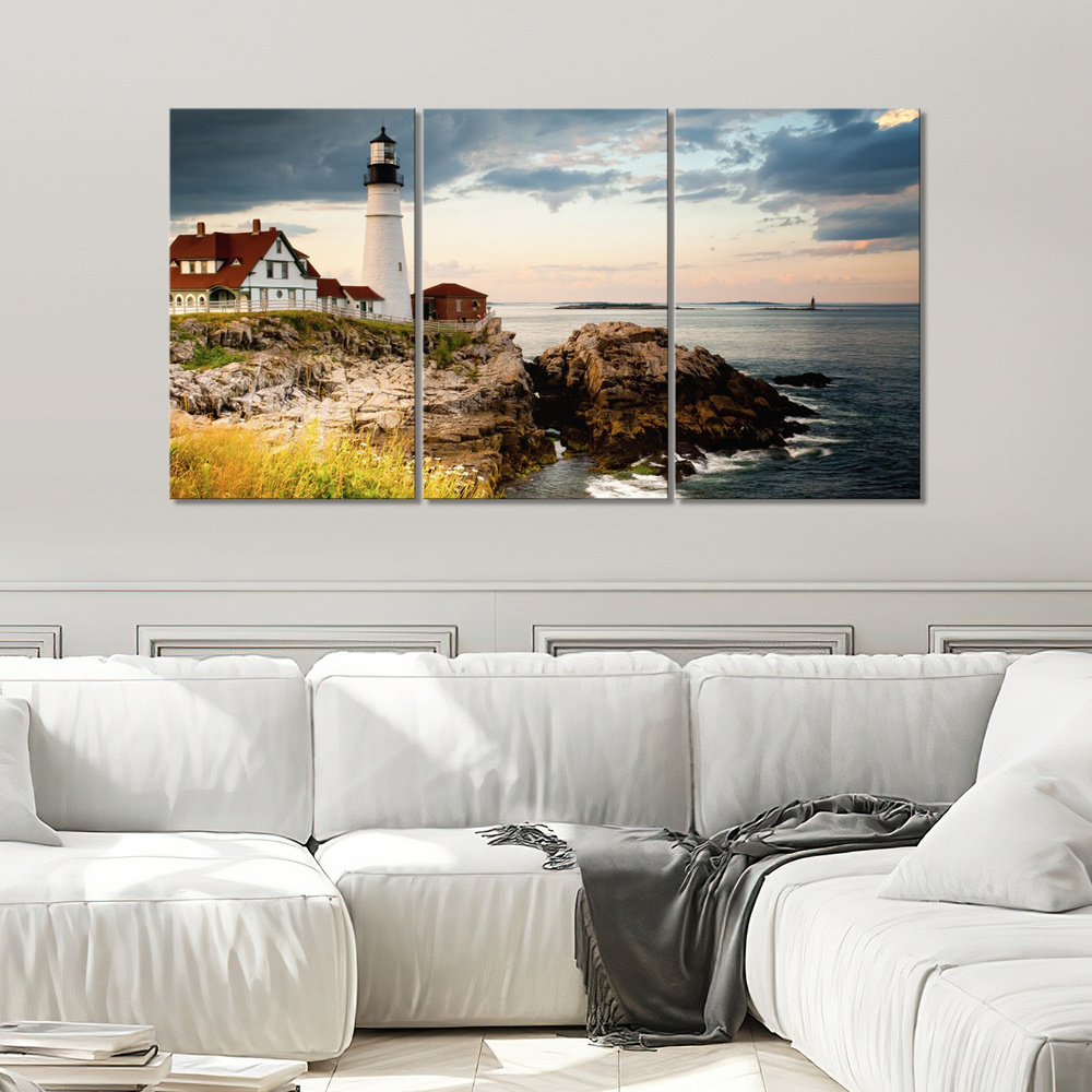 Модульная картина для интерьера на стену Маяк и домик у моря стрит 150х80  #1