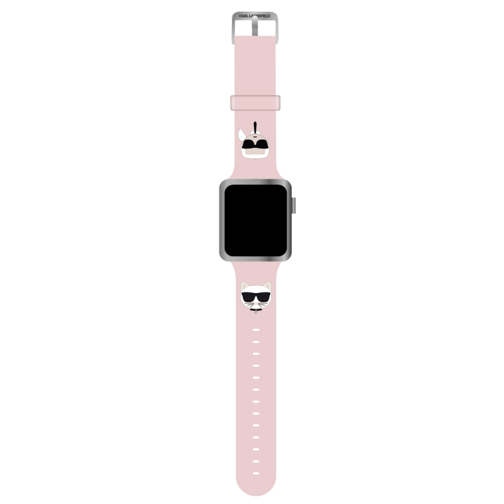 Ремешок силиконовый Lagerfeld Karl and Choupette heads logo для Apple Watch 38/40мм, розовый  #1