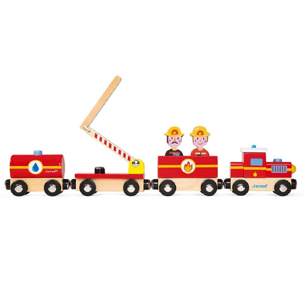 Поезд на магнитах Janod Пожарные с деревянными фигурками #1