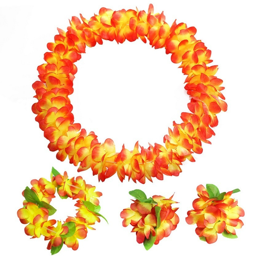 Гавайский набор Алоха пышно-оранжевый: ожерелье, венок, 2 браслета  #1