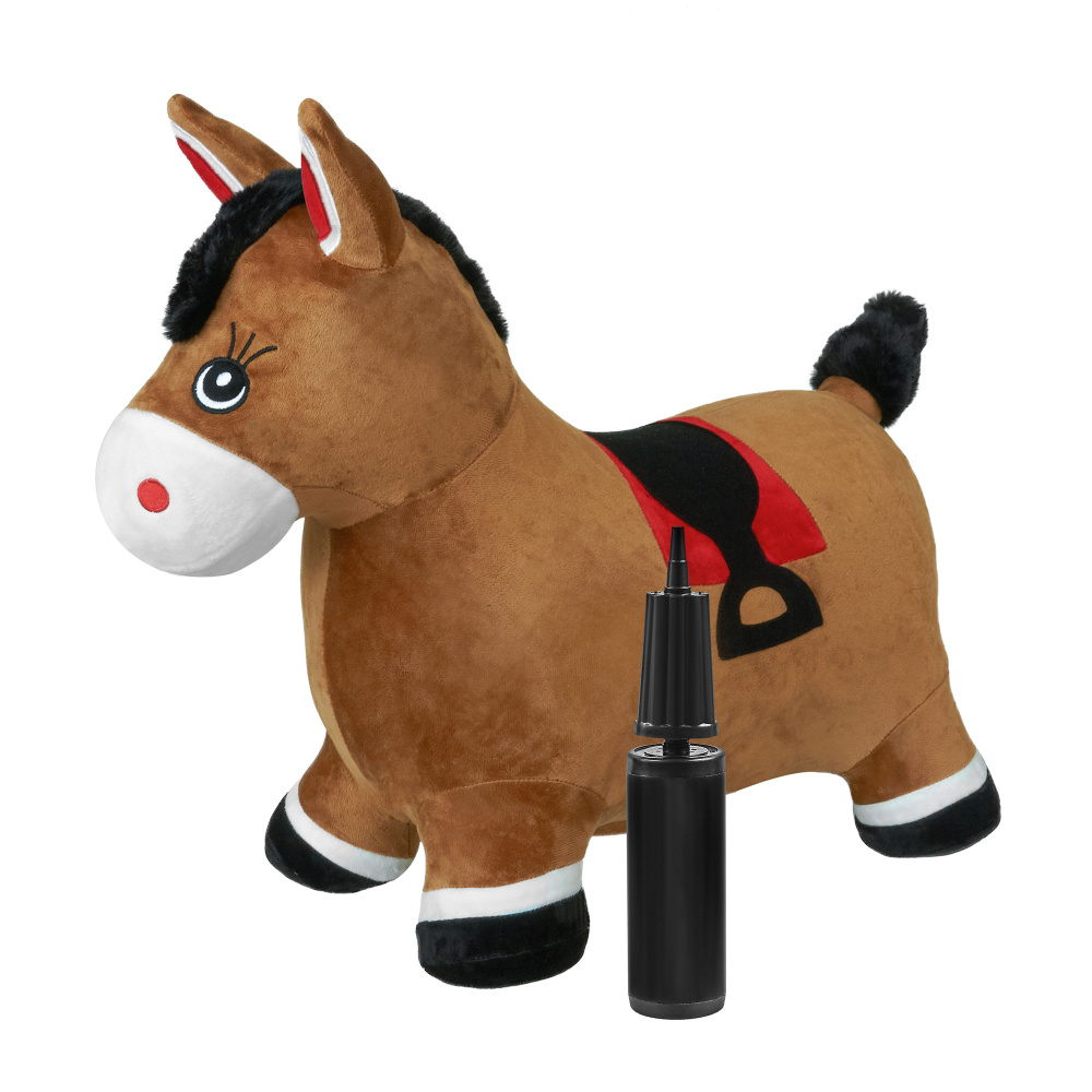 Прыгун Плюшевая лошадка, детская надувная развивающая игрушка-тренажер (в комплекте с насосом и чехлом) #1