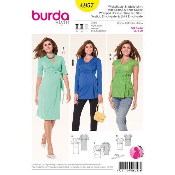 Выкройка Burda 6957-Платье, Блузка с запахом для будущей мамы  #1