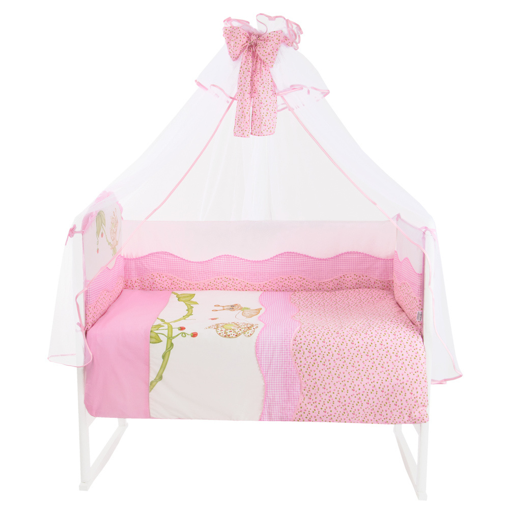 Комплект в кроватку для новорожденного Золотой Гусь Улыбка с бортиками 7 предметов, хлопок-бязь с балдахином #1