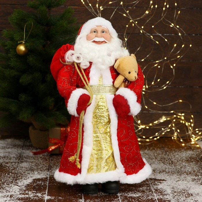 Дед Мороз "В красной подпоясанной шубе, с подарками" 45х23 см  #1
