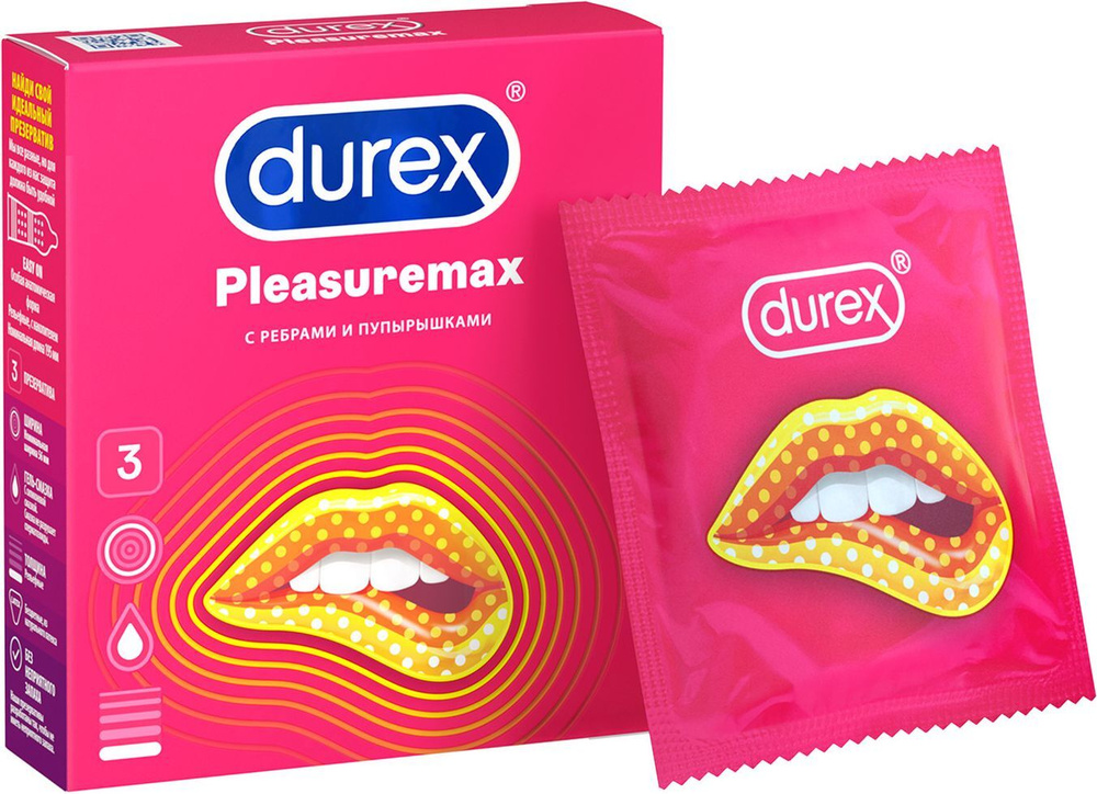Презервативы Durex Pleasuremax рельефные с ребрами и пупырышками, 3 шт ...
