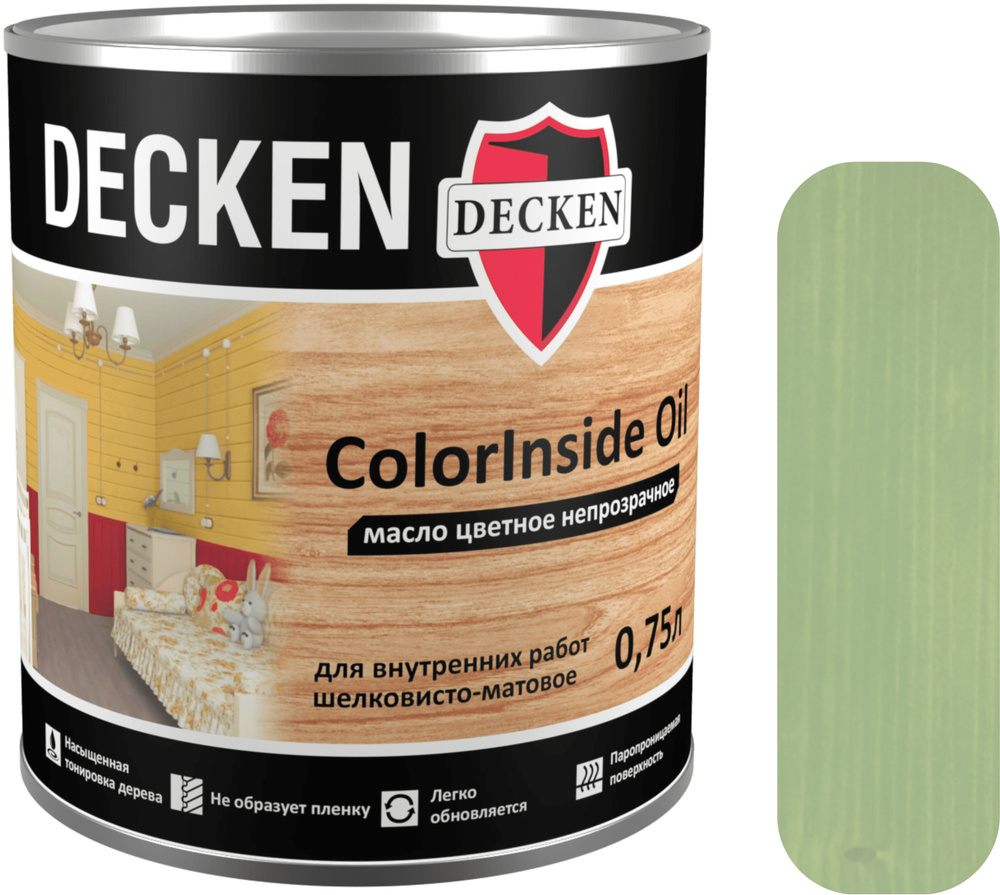 Масло для дерева DECKEN ColorInsidе Oil, 0,75, SCANDI фисташка (TAIGA 2), цветное непрозрачное масло #1