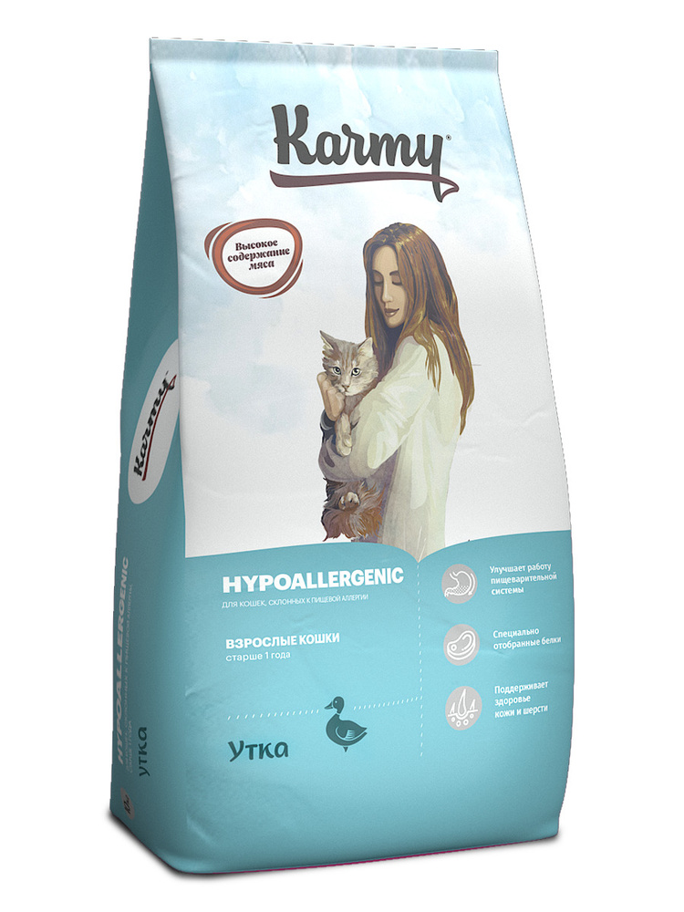 KARMY HYPOALLERGENIC,корм д/кошек старше 1 года склонных к пищевой аллергии(УТКА) 10 кг.  #1