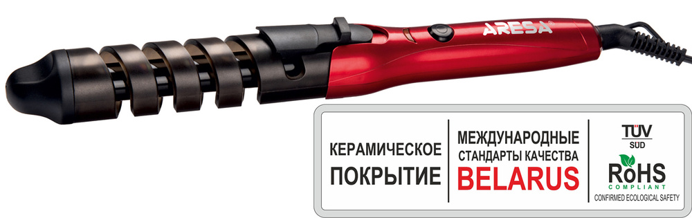 Плойка для завивки ARESA AR-3329, керамическое покрытие, красный, черный  #1