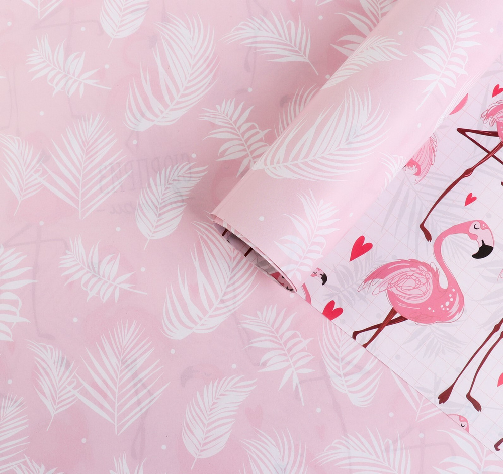 Бумага упаковочная глянцевая двусторонняя "Фламинго", 70 х 100 см  #1
