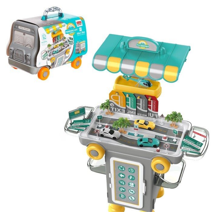 Детская игрушечная парковка "Станция обслуживания" с машинками, трансформируется в грузовик (47 предметов) #1