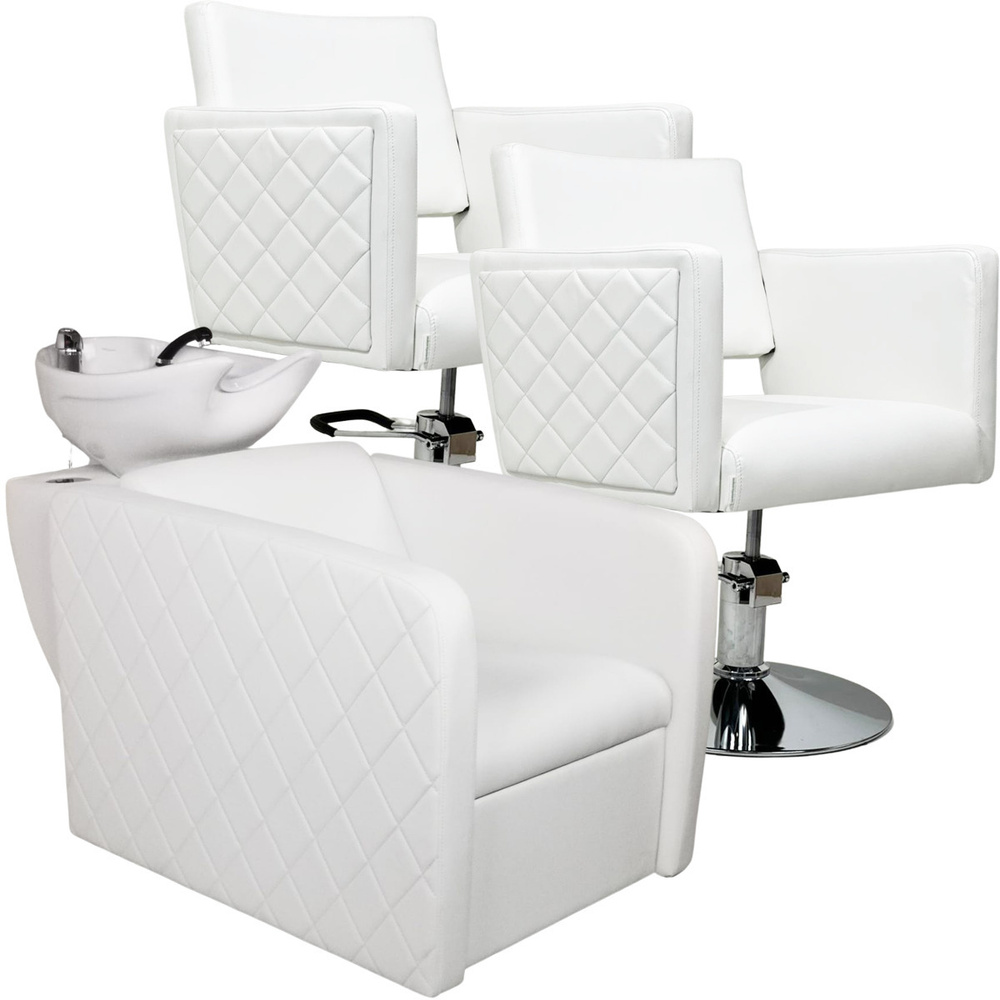 Парикмахерский комплект "Элит II", Белый, 2 кресла гидравлика диск, 1 мойка глубокая белая раковина  #1