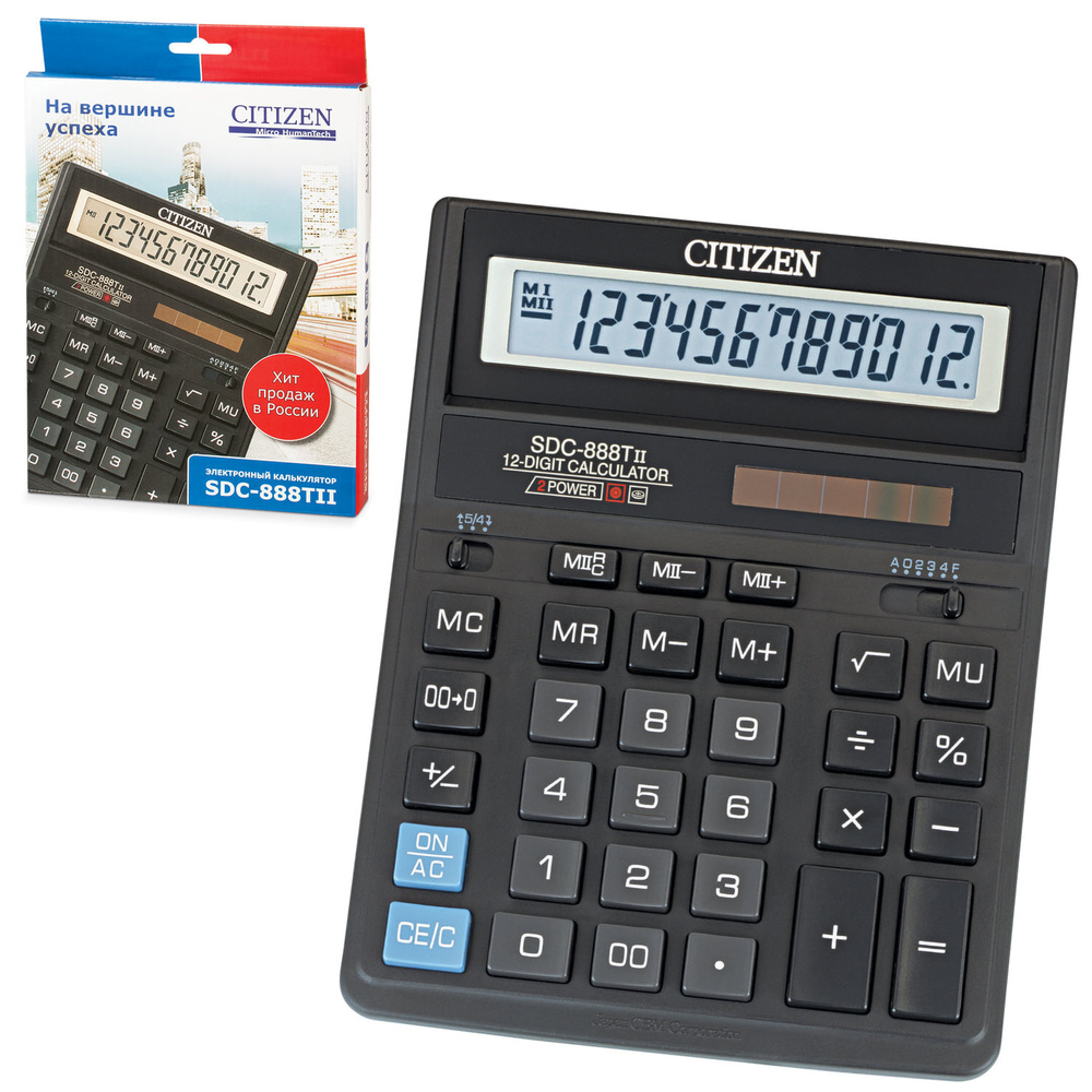 Калькулятор настольный CITIZEN SDC-888TII (203х158 мм), 12 разрядов, двойное питание, 1ед. в комплекте #1