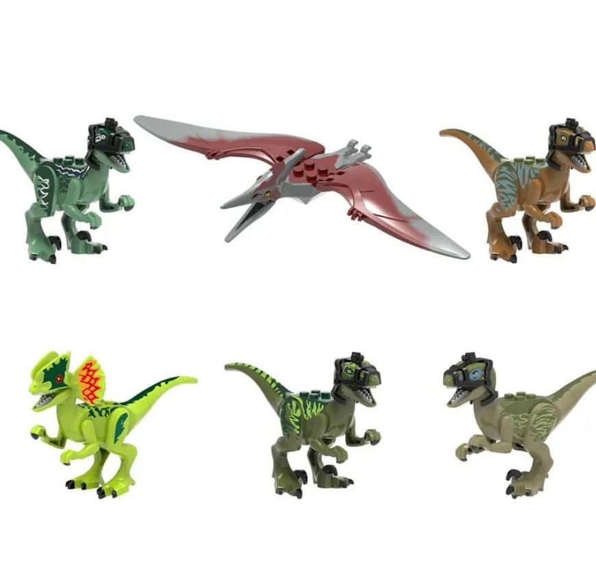 Набор минифигурок динозавры Юрского периода Трицератопс, Велоцираптор, Дилофозавр, совместимы с конструкторами #1