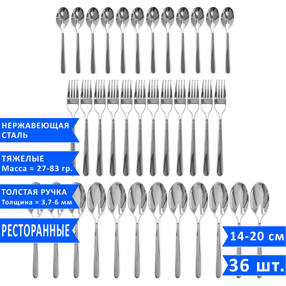 Набор столовых приборов VELERCART Davinci (12 столовых ложек, 12 вилок и 12 чайных ложек), нержавеющая #1