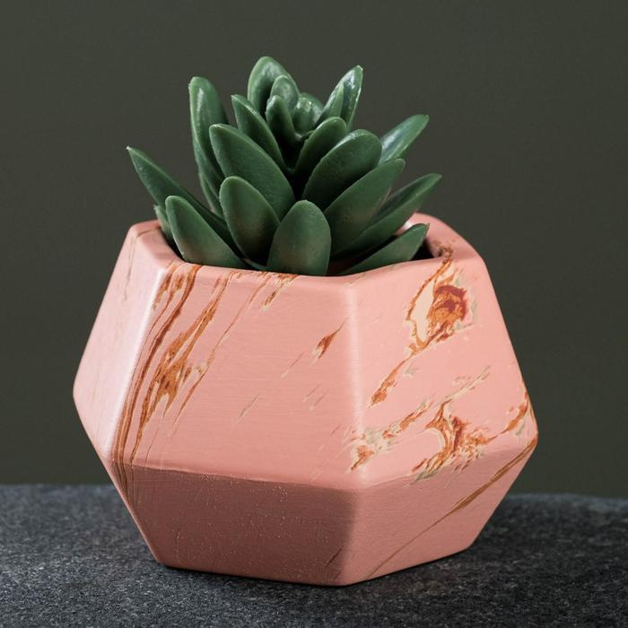 Кашпо керамическое КНР "Ромб", 10х10х6 см, розовое #1