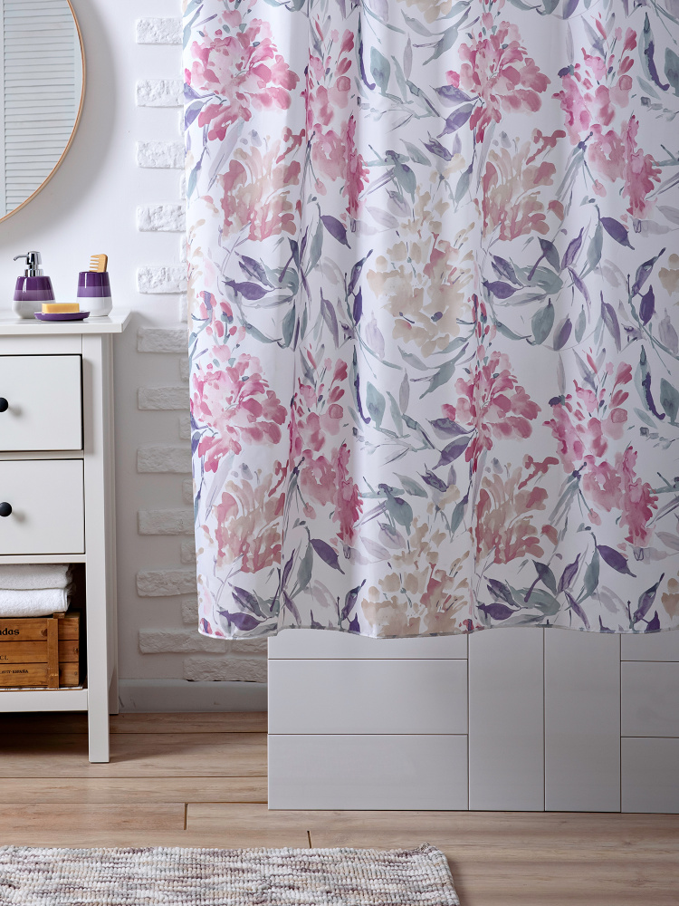 Занавеска (штора) Bоnsоir для ванной комнаты тканевая 180х200 (шхв)см., цвет розовый и фиолетовый  #1