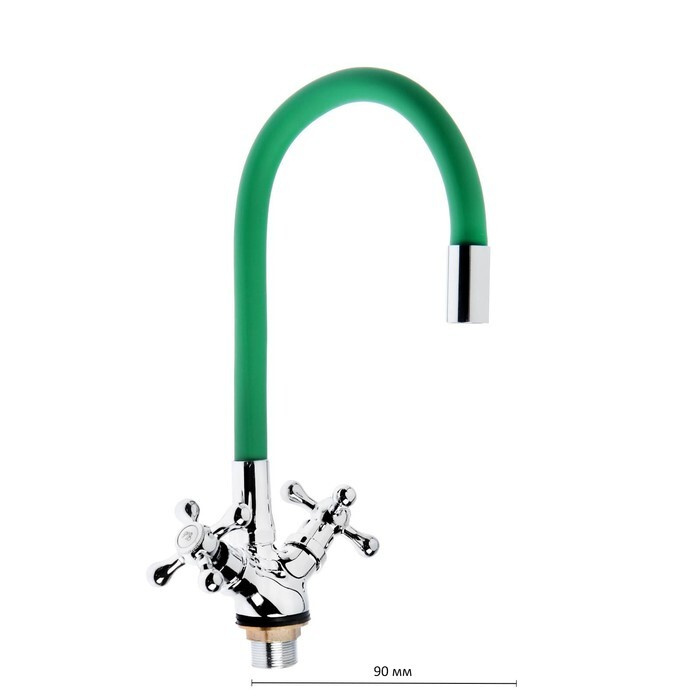 Cмеситель для кухни ZEIN Z2102, двухвентильный, силиконовый излив, силумин, зеленыйхром  #1
