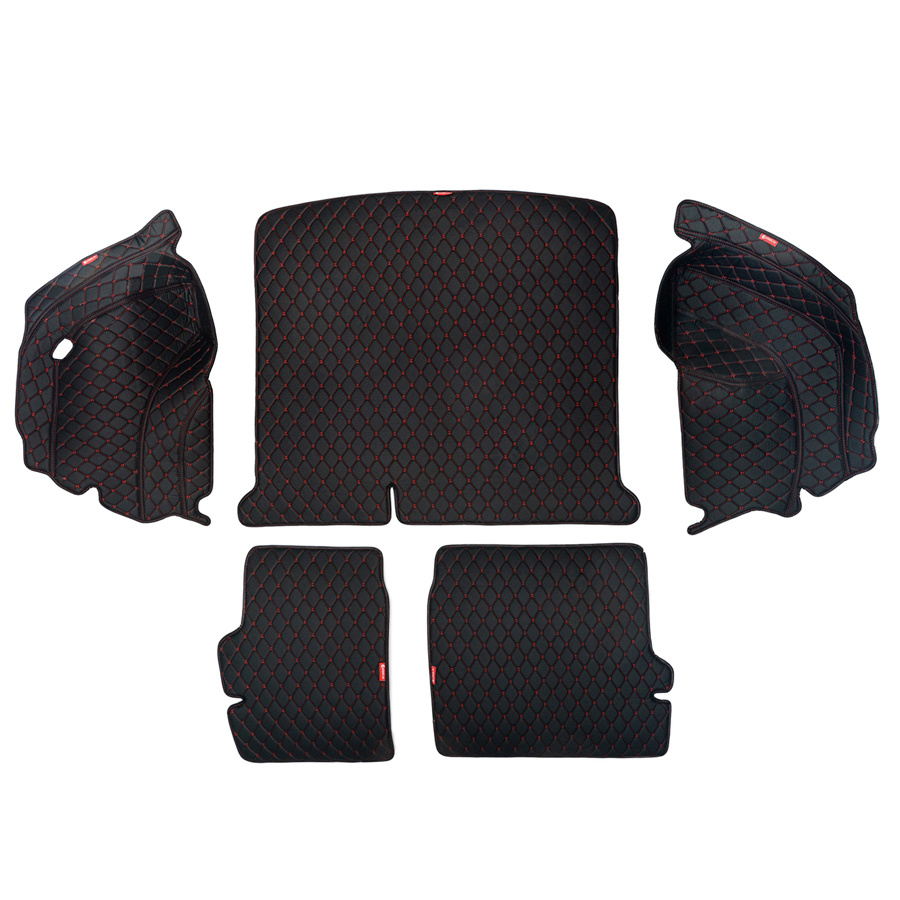 Кожаный 3D коврик в багажник Toyota RAV 4 IV (CA40) (2015+) Полный комплект (с боковинами) Черный с красной #1