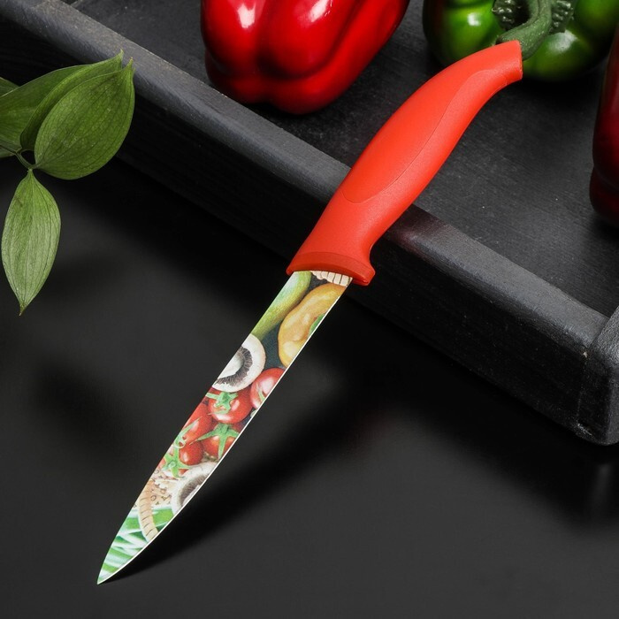 Нож кухонный с антиналипающим покрытием Доляна Урожай универсальный, лезвие 12,5 см  #1