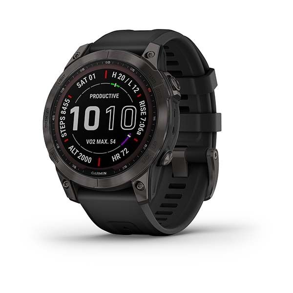 Часы Garmin Fenix 7 Sapphire Solar с подзарядкой от солнца, титановый черный DLC с черным ремешком 010-02540-35 #1