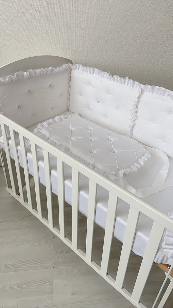 Бортики в детскую кроватку для новорожденного "Облако", белоснежный, 4 подушки,в прямоугольную кроватку #1
