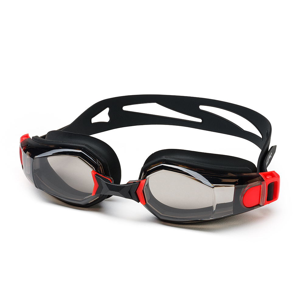 Очки для плавания с широким ремешком, черные-красные / Очки мужские для бассейна  #1