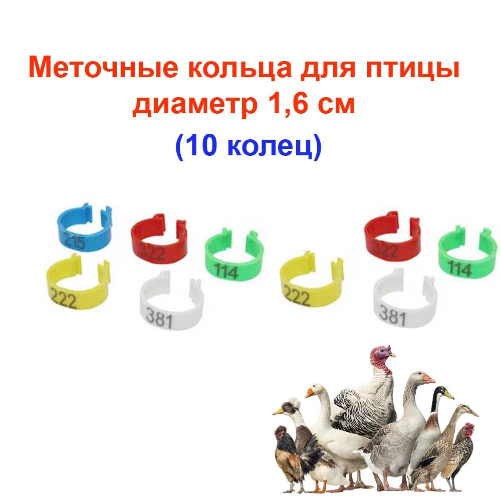 Меточные кольца для с/х птицы, диаметр 1,6 см. Бирки для кур, петухов, бройлеров (10 штук)  #1