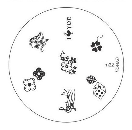 Konad, пластина (диск) для стемпинга M22 ноты цветы игральный кубик  #1