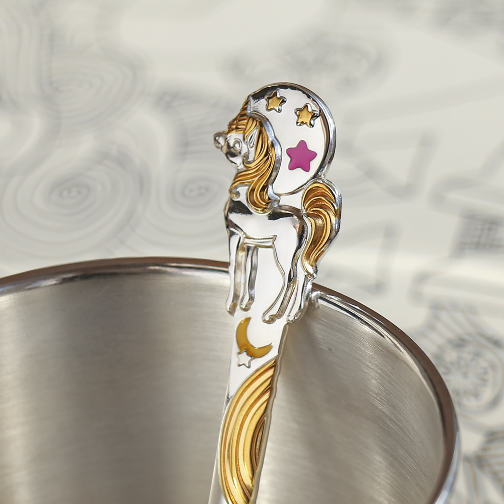 Серебряная детская ложка "Единорог", ложечка на первый зуб, на крестины, серебро 925  #1