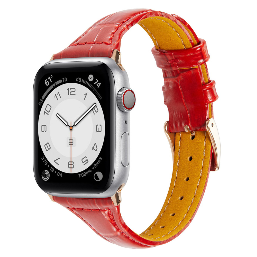 Кожаный узкий ремешок SWAP для Apple Watch 38mm / 40mm / 41mm, цвет Красная рептилия (ремешок для Эпл #1