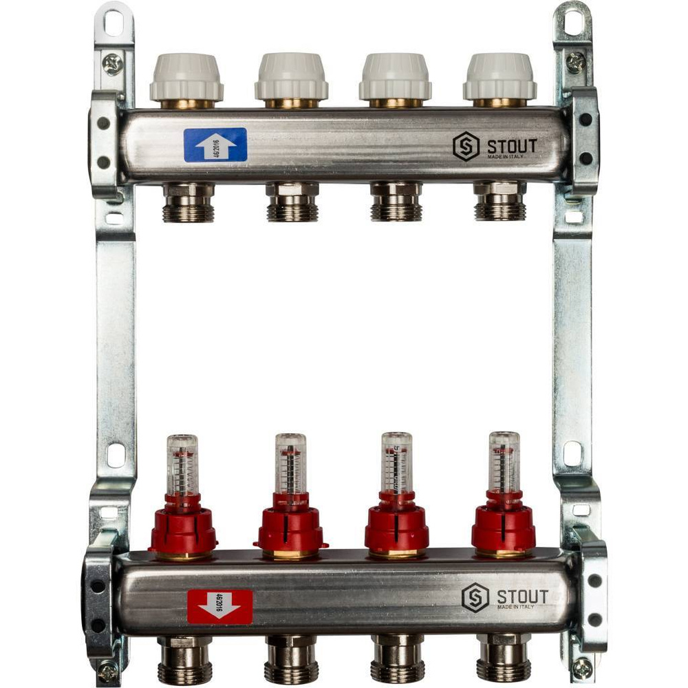 Коллектор для теплого пола из нержавеющей стали STOUT SMS 0917 000004 с расходомерами на 4 выхода  #1