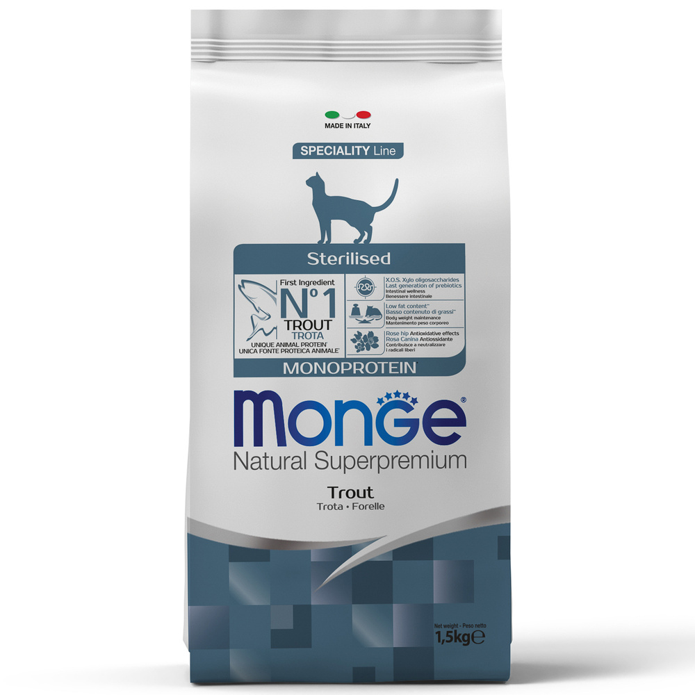 Сухой корм Monge Cat Speciality Line Monoprotein Sterilised для стерилизованных кошек, из форели 1,5 #1