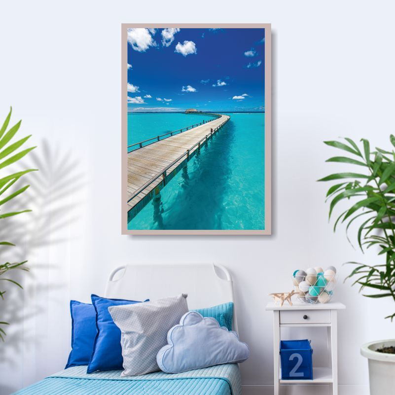 Холст для интерьера "Голубая Вода Тропического Острова" 90 х 60 см. Плакат / картина на стену для кухни #1