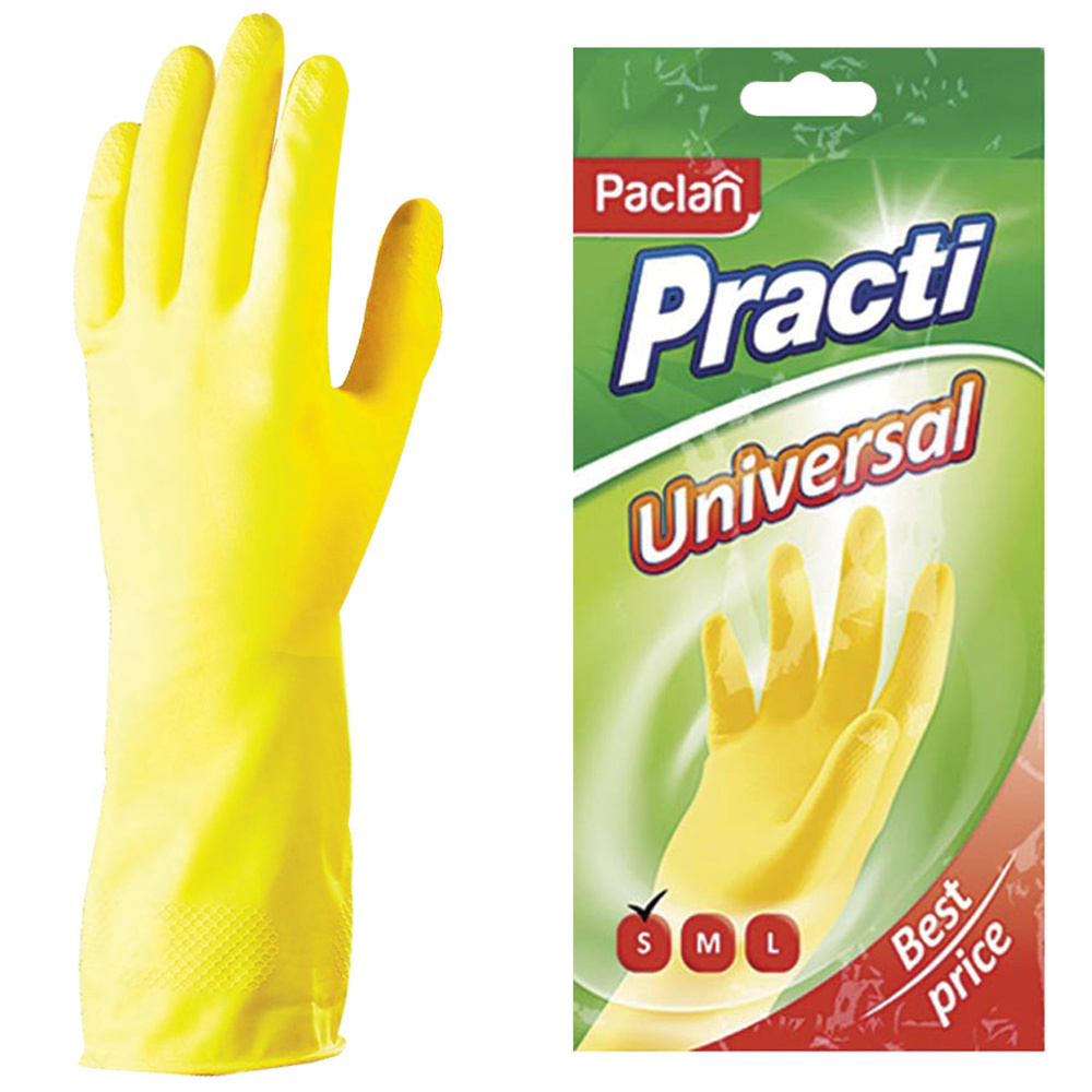 Перчатки резиновые Paclan Universal, размер S, желтые, упаковка 2 шт  #1