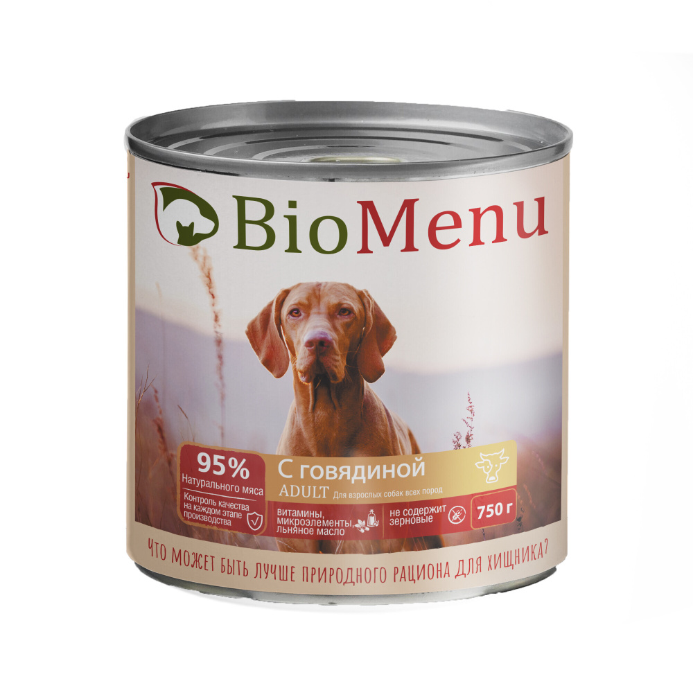 BioMenu Консервы для собак тушеная Говядина 750г (12шт) #1
