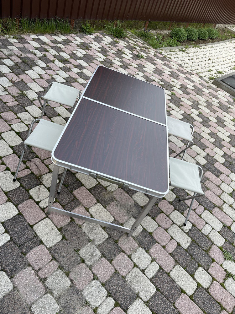 Набор Komandor стол + 4 стула усиленный, 60x120 см, коричневый #1