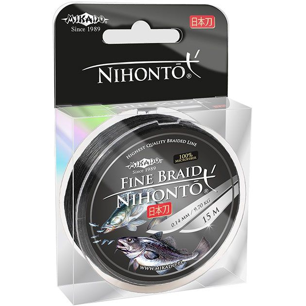 Плетеный шнур Mikado NIHONTO FINE BRAID диаметр 0.08 черный длина 15 м. разрывная нагрузка 4.95 кг.  #1