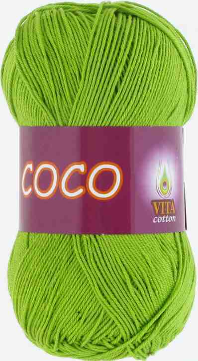 Пряжа Коко Вита Коттон (Coco Vita Cotton), цвет: 3861 Ярко-зелёный, 1 моток 50 гр., состав: 100% мерсеризованный #1