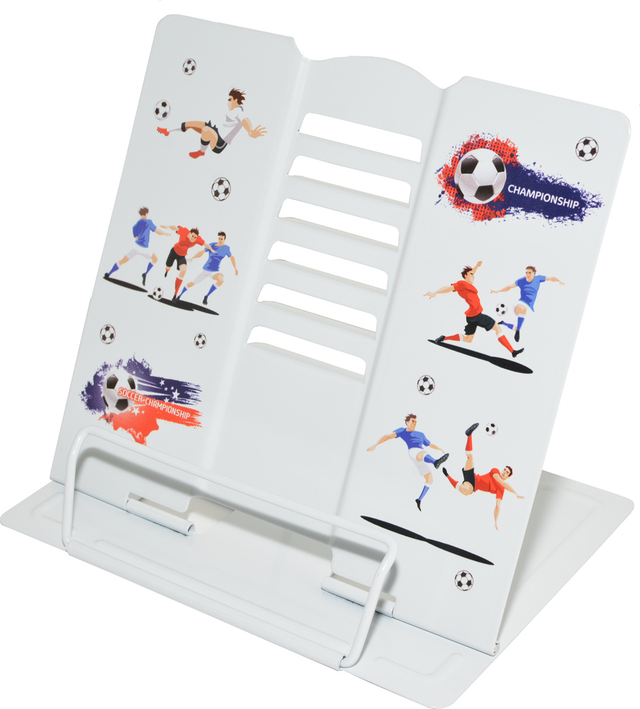 Подставка для книг MQ металлическая 200 х 190 мм с рисунком "Футбол" белая для учебников  #1