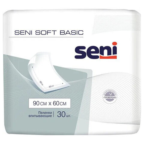 Пеленки 60х90 см SENI SOFT BASIC, КОМПЛЕКТ 30 шт., впитывающие, одноразовые  #1