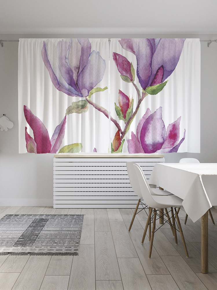 Фотошторы для кухни и спальни JoyArty "Цветы гуашью", 2 полотна со шторной лентой шириной по 145 см, #1