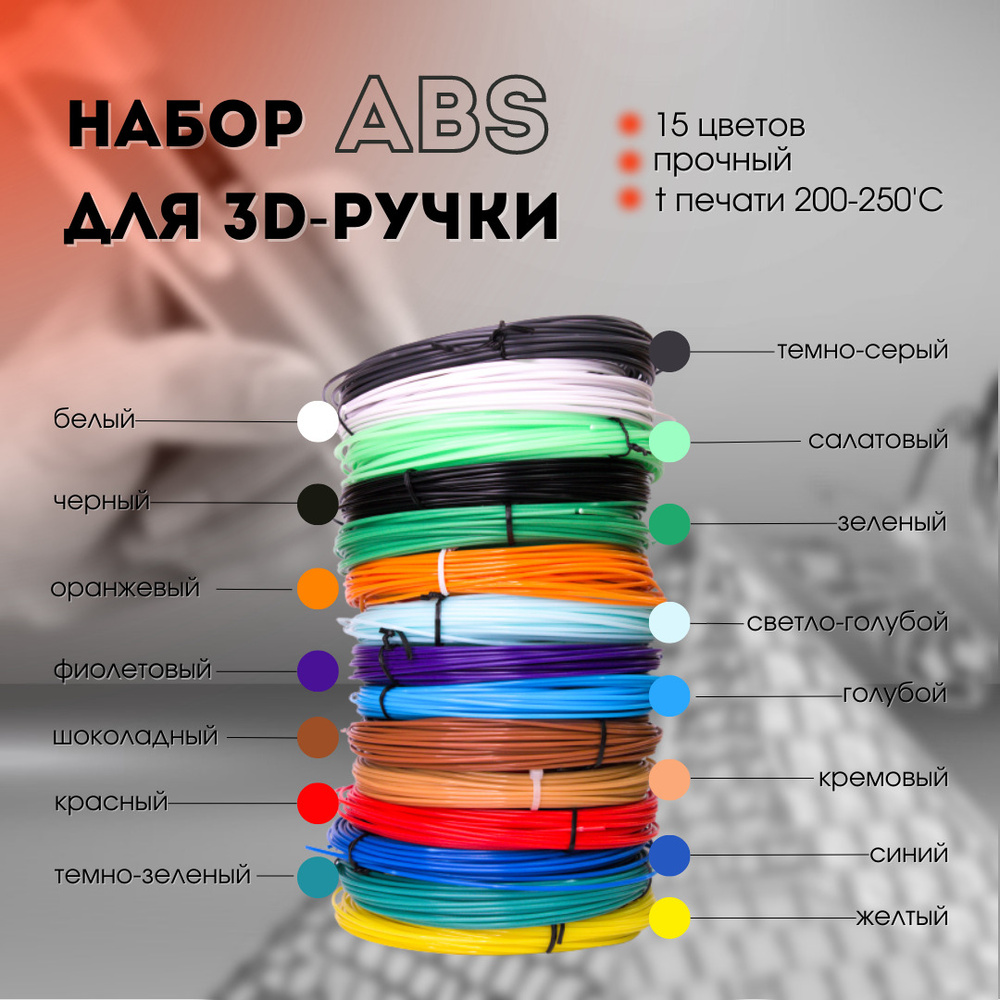 Набор ABS пластика для 3d-ручки 150 метров (15 цветов по 10 метров)  #1