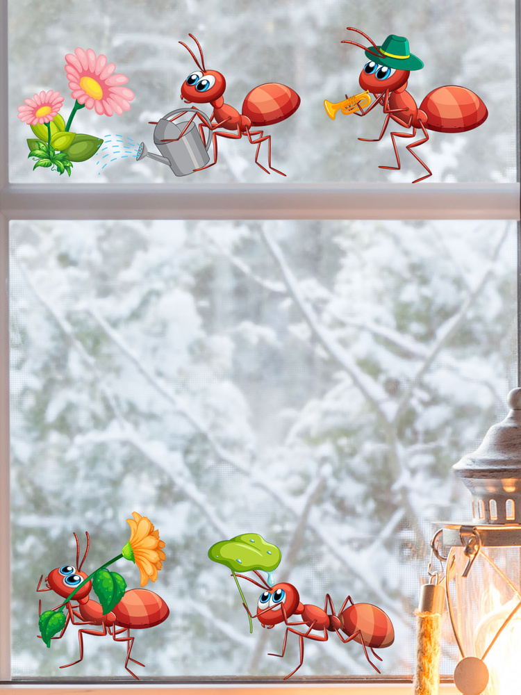 Наклейка статическая для декора двухсторонняя Муравьи на окно многоразовая  #1