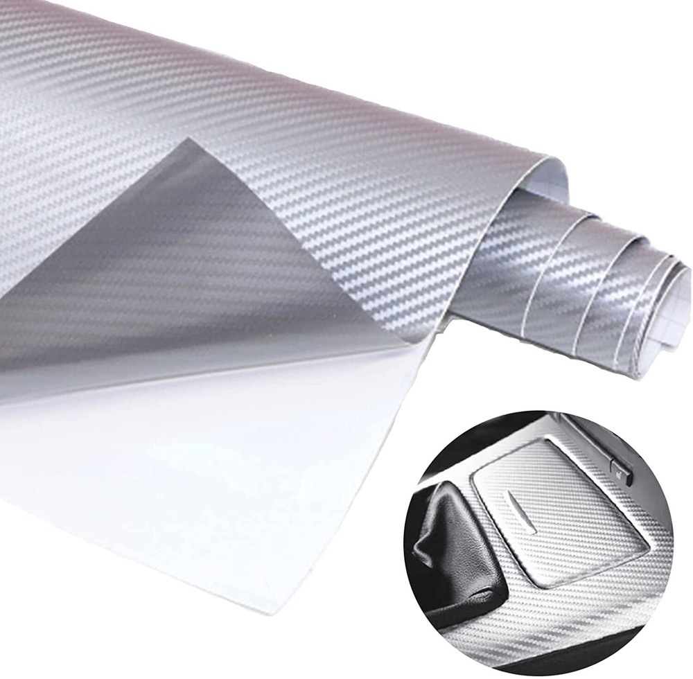 Защитная виниловая плёнка SunGrass карбон 150х30 см 3D / Декор для мебели / Виниловая автомобильная серебристая #1