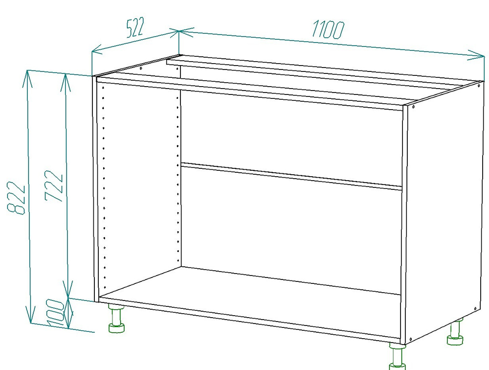 Корпус напольного кухонного модуля ш*г*в: 110х52х82 см, под полки и выдвижные ящики, серия "Стандарт" #1